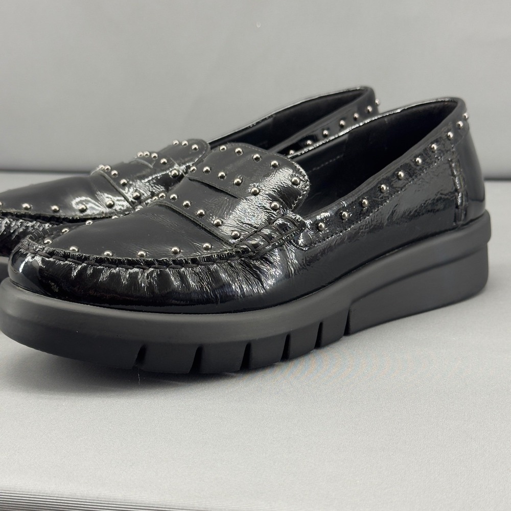 Geox D Wimbley Black Patent Studded Moc Loafer Flats Women's‎ Size 9.5US 40EU - Picture 2 of 10